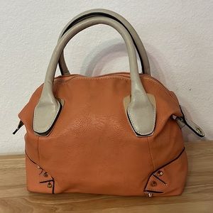 Peach/Light Orange Hobo Bowler 2-Way Convertible Bag with Floral Lining